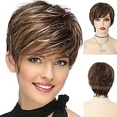 economico parrucca più vecchia-capelli sintetici parrucche corte parrucca biondo platino con frangia parrucche da donna per donne acconciature naturali vendita cuffia per parrucca gratis