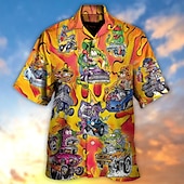 cheap Retro Vintage Print-Men&#039;s Hippie Bus Shirt Summer Hawaiian Shirt Aloha Shirt Short Sleeve Shirt Turndown Tropical Fashion Hawaiian Casual Hawaiian Holiday Light Yellow Blue-Green Black S M L
