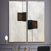 preiswerte Abstrakte Gemälde-handgemachtes handgemaltes Ölgemälde, modernes großes minimalistisches beige Diptychon-Gemälde auf Leinwand, abstrakte Gemälde in Beige- und Brauntönen, Originaldekor, kein Rahmen, ungedehnt