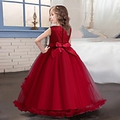preiswerte Partykleider-Kinder Mädchen Kleid Blume ärmellos Performance Party Spitze süßes Polyester knielanges Tüllkleid Sommer Frühling Herbst 4–13 Jahre blau