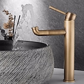 abordables Classiques-mitigeur d&#039;évier de salle de bain vintage haut, robinets de lavabo monobloc monocommande monté sur pont antique, avec tuyau d&#039;eau chaude et froide robinets d&#039;eau rétro laiton noir