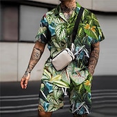 economico Set di camicie stampate da uomo-Per uomo Floreale Fenicottero Tropicale 2 pezzi Set di camicie Camicia hawaiana estiva Manica Corta Pantaloni corti Collo ripiegato Moda Streetwear Designer All&#039;aperto Streetwear Casuale Stampato