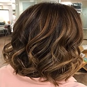 economico parrucca più vecchia-parrucche ondulate corte in evidenza marrone per donne bianche parrucca riccia bionda mista marrone parrucca sintetica di ricambio per capelli per uso quotidiano in festa