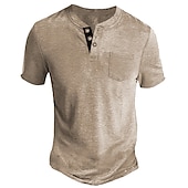 olcso Alkalmi Henley póló-Férfi Henley ing Tee Top Sima Henley Utca Vakáció Rövid ujjú Gomb Zseb Ruházat Divat Dizájn Alap