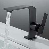 cheap Classical-Waterfall Bathroom Sink Mixer Faucet Brass, Single Handle Washroom Basin Taps One Hole Faucets with Hot and Cold Hose, Waterfall Spout Brass Bathroom Tap Chrome Black Gold Grey
