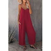 olcso alkalmi kombiné-női jumpsuit egyszínű v nyak ünnepnapi kirándulás széles lábszár laza spagetti pántos khaki 3xl nyári