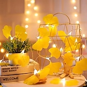 economico Striscie luci a batteria-Fogliame Di Ginkgo Artificiale Luci A Filo In Rattan Piante In Filo Di Rame Luci A Vite Bianco Caldo Per Decorare Le Pareti Del Giardino