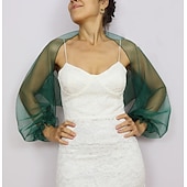 voordelige bruiloft gast wraps-Mesh Bolero Lange Puff Rimpelingen Mouw Doorzichtige Cover Up Shrug Tulle Bolero Bruids Organza Bruiloft Gast Mode Dames Wrap Zonbescherming All-Match Lente  Zomer jurk om indruk te maken