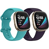 baratos Pulseiras de relógio Fitbit-2 por Pacote Pulseira de Smartwatch Compatível com Fitbit Versa 3 Sense Silicone macio Relógio inteligente Alça Ajustável Loop Solo Mulheres Homens Pulseira Esportiva Substituição Pulseira