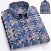 voordelige Overhemden voor heren-Voor heren Overhemd Strepen en Plaid Bruiloft liiketoiminta Kastanjebruin Donker Rood Geel Donker Marine Lange mouw Opstaande boord Lente &amp; Herfst Kleding