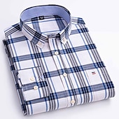 cheap Men&#039;s Oxford Shirts-Men&#039;s Dress Shirt Button Down Shirt Non Iron Shirt Oxford Shirt Stripes and Plaid Wedding Vacation grey blue Red Blue Brown Long Sleeve Turndown All Seasons Clothing Apparel Button-Down