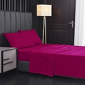 baratos Lençóis e fronhas-Conjunto de lençol de cama de microfibra supermacio para hotel de luxo egípcio com 4 peças, bolso profundo sem rugas de 14/18 polegadas