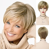 economico parrucca più vecchia-capelli sintetici parrucche corte parrucca biondo platino con frangia parrucche da donna per donne acconciature naturali vendita cuffia per parrucca gratis