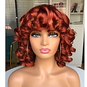 tanie Peruki najwyższej jakości-krótkie kręcone peruki dla czarnych kobiet z grzywką duże sprężyste puszyste perwersyjne kręcone peruki odporne na ciepło miękkie syntetyczne 2 odcienie ombre najciemniejszy brąz krótkie kręcone afro