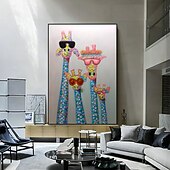 preiswerte Tiergemälde-Ölgemälde handgemachte handbemalte Wandkunst abstrakte Giraffe Kinderzimmer Dekoration Dekor gestreckter Rahmen fertig zum Aufhängen
