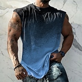 billiga T-shirts med 3D-tryck till herrar-Herr Grafisk Lutning Linne Ärmlös T-shirt för män T-shirt i dubbel färg Ärmlös Remmar T-shirt 3D-tryck Rund hals Skjorta Mode Designer Muskel Dagligen Sport Gym Gul Blå Purpur Vår &amp; sommar Kläder S M