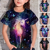 cheap Girl's 3D Cartoon-Girls' 3D Animal Unicorn T shirt Short Sleeve 3D Print Summer Spring Active Fashion Cute Kids 3-12 Years Outdoor Daily Indoor Regular Fit