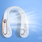 cheap Fans-Bladeless Neckband Air Cooler – USB Rechargeable Hanging Fan with Digital Display for Portable Summer Cooling
