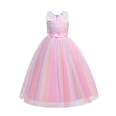 preiswerte Kleider für die Blumenmädchen-kinderkleidung Mädchen Blumenmädchen Kleid Kleid Einfarbig Ärmellos Hochzeit Party Spitze Gitter Kuschelig Polyester Maxi Blumenmädchenkleid Sommer 4-13 Jahre Buntes Lila Farbpulver Weiß