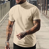 cheap Basic T shirts-Men&#039;s T Shirt Mock Turtleneck Short Sleeve Turtleneck Summer Plain Fashion Casual Comfortable Street Holiday Beach Wine Black White Top Tee for Men