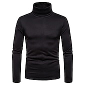 economico magliette di base-Per uomo Maglietta Maglia a collo alto Camicia a Maniche Lunghe Manica Lunga Colletto arrotolato Autunno Angosciato Essenziale Casuale Nero Bianco Blu marino Maglietta Top per Uomo