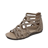 cheap Vacation Sandals-Women&#039;s Gladiator Style Flat Sandals - Strappy Open-Toe Summer Shoes in Denim Blue