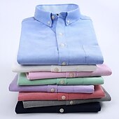 billiga oxfordskjortor för män-Herr Skjorta Button Down skjorta Icke-järnskjorta Oxford skjorta Enfärgad / vanlig färg Bröllop Kontor &amp; Karriär Svart Vit Gul Mörk marin Kortärmad Tröjkrage Vår &amp; sommar Kläder