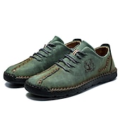 abordables Baskets-chaussures décontractées à lacets en similicuir vert pour hommes – coutures artisanales, coupe confortable et style vintage pour un usage quotidien