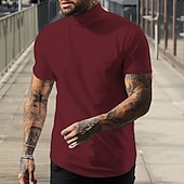 cheap Basic T shirts-Men&#039;s T Shirt Mock Turtleneck Short Sleeve Turtleneck Summer Plain Fashion Casual Comfortable Street Holiday Beach Wine Black White Top Tee for Men