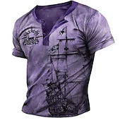 ieftine Vintage&amp;amp;Retro-Bărbați Grafic Navă Cranii Cămașă Henley Tricou Raglan Manșon scurt Tipărire 3D Modă Designer Comfortabil În aer liber Zilnic Vară Albastru piscină Roșu Mov Maro Trifoi Henley Tricou Henley