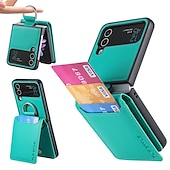זול מארז סמסונג-נרתיק טלפון לסמסונג גלקסי Z Flip 6 Z Flip 5 Z Flip 4/3/2 כיסוי אחורי פליפ עם מחזיק כרטיסים מחזיק סטנד עור PC PU בצבע אחיד