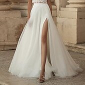 abordables Vestidos de novia-Vestidos de Boda Boho Playeros A-Line Separados con Cola de Barrido  Cepillo de Satén Faldas de Novia Vestidos de Novia con Frente Partido en Color Sólido 2025