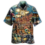 abordables Camisas estampadas para hombre-Hombre Comida Letra Camisa Abotonar la camisa Manga Corta Tropical Moda Hawaiano Exterior Diario Playa Verano Primavera Cuello Vuelto Estampado Abotonar Negro Negro / Verde Amarillo Verde Claro Negro