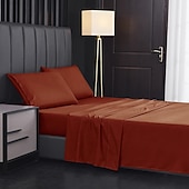 abordables Sábanas y funda de almohada-Juego de sábanas de 4 piezas, sábanas egipcias de lujo para hotel de microfibra súper suave, bolsillo profundo de 14/18 pulgadas, sin arrugas