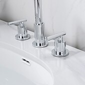 halpa Kaksikahvaiset-laajalle levinnyt kylpyhuoneen pesualtaan hana, 360 kääntyvä messinki 3 reikää 2 kahvaa pesuallashana asennettuna, pesuhuoneen pesuallas vesihana kuuma- ja kylmäletkulla