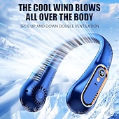 cheap Fans-Bladeless Neckband Air Cooler – USB Rechargeable Hanging Fan with Digital Display for Portable Summer Cooling