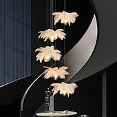 cheap Island Lights-LED Pendant Light Chandelier 35cm 1-Light White Ostrich Feather Bouquet Pendant Light Romantic Mounted Lighting Fixture for Restaurant Bedroom