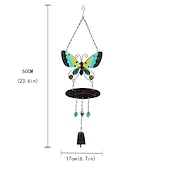 baratos Espanta-espíritos-1 peça borboleta pintada de metal sino de vento artesanato ao ar livre brilha na noite ornamento pendurado para decoração de jardim de varanda de janela, 60x17cm/23,6&#039;&#039;x6,7&#039;&#039;