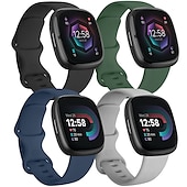 お買い得  Fitbitウォッチバンド-4パック 3パック スマートウォッチバンド と互換性があります Fitbit Versa 4 Sense 2 Versa 3 Sense ソフトシリコーン スマートウォッチ ストラップ 調整可 女性 男性 スポーツバンド 置換 リストバンド
