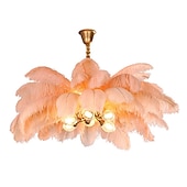 economico Luci a sospensione-lampadario a sospensione a led splendido extra large 80cm 6 luci bianco bouquet di piume di struzzo lampada a sospensione romantico apparecchio di illuminazione montato per camera da letto ristorante