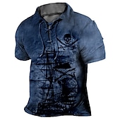 levne Pánské Vintage Polo-Pánské Lebky Grafické tisky Retro Plachetnice Polo trička Golfová košile Krátký rukáv Košile Přehnutý Venkovní ulice Vodní modrá Trávová zelená Khaki Šedá Šňůrky Tisk Oblečení Sportovní Módní Šik ven