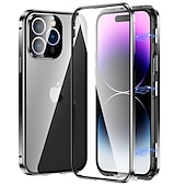 رخيصةأون جرابات آيفون-حافظة هاتف لجهاز iPhone 15 Pro Max Plus iPhone 14 13 12 11 Pro Max Plus واقي عدسة كاميرا مزدوج الجانب بجذب مغناطيسي زجاج مقسى بلون ثابت