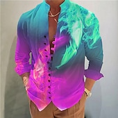 cheap 3D Pattern-Men&#039;s Gradient Shirt Button Up Shirt Long Sleeve Fashion Designer Casual Outdoor Vacation Daily Fall Autumn / Fall Spring &amp; Summer Stand Collar Print Blue Purple Green Gray