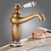 cheap Classical-Vintage Bathroom Sink Mixer Faucet, Monobloc Washroom Basin Taps Single Handle One Hole Deck Mounted, Mono Retro Style Water Taps Hot and Cold Hose