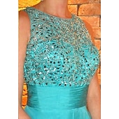 voordelige GROEN-A-Lijn Avondjurk Elegante Jurk Bruiloft Gast Bruiloft Feest Vloerlengte Korte Mouw Sierlijke Hals Capes Chiffon met Apllicaties Sjaal