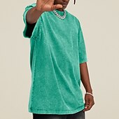 billige grunnleggende t-skjorter-Herre 100% bomullssyre-vaskeskjorte Oversized skjorte Kortermet Crew-hals Vår sommer عادي Mote Designer Fritid Sport &amp; Utendørs Daglig Gateklær Svart Rosa Grønn Topp T-skjorte for menn