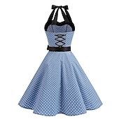 baratos Conjuntos-Vestidos Retro Vintage dos anos 1950 Grease Rockabilly Saia de Anágua Saia de Arame Vestido A-Line Tutu Vestido Fancy com Bolinhas Fantasia Feminina Festa Noturna  Máscara Vestido para Adultos