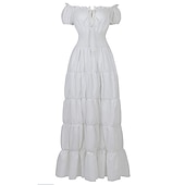 economico Vestito-Medievale Rinascimento Abito da cocktail Sguardi Contadini Camicia da notte irlandesi Fiera del Ren A palloncino Pirata Vichingo Straniero Senza spalline Con Volant Per donna Celtico Costumi da