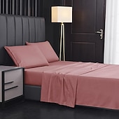 abordables Sábanas y funda de almohada-Juego de sábanas de 4 piezas, sábanas egipcias de lujo para hotel de microfibra súper suave, bolsillo profundo de 14/18 pulgadas, sin arrugas
