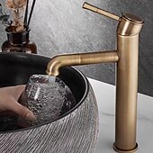abordables Classiques-mitigeur d&#039;évier de salle de bain vintage haut, robinets de lavabo monobloc monocommande monté sur pont antique, avec tuyau d&#039;eau chaude et froide robinets d&#039;eau rétro laiton noir